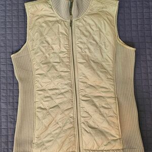 Prana Gray Quilted Vest with Ribbed Knit Trim